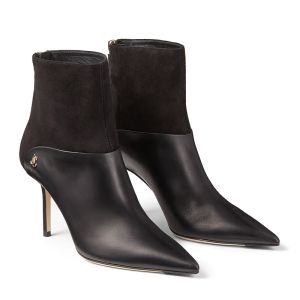 Jimmy Choo Beyla 85 Ankle Booties Women Calf Leather And Suede With JC Button Detailing Black