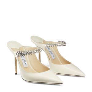 Jimmy Choo Bing 100 Mules Women Patent Leather With Crystal Strap Beige