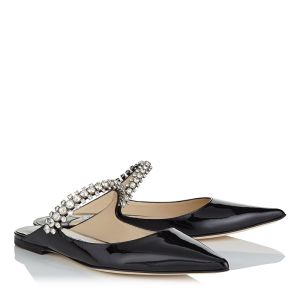 Jimmy Choo Bing Flat Mules Women Patent Leather With Crystal Strap Black