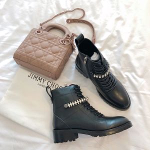 Jimmy Choo Cruz Combat Boots Women Calf Leather With Crystal Detail Black