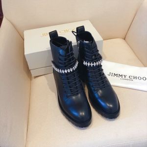 Jimmy Choo Cruz Combat Boots Women Leather With Crystal Detailing Black