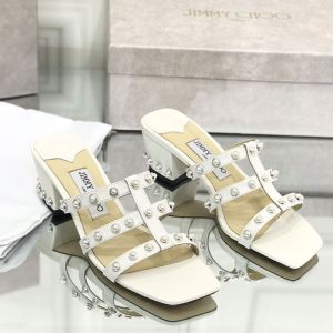 Jimmy Choo Hazal 45 Heeled Slides Women Nappa Leather With Pearl Studs White