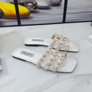 Jimmy Choo Hazal Slides Women Patent Leather With Pearl Studs White