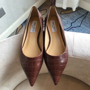 Jimmy Choo Love Flats Women Crocodile Embossed Leather Brown