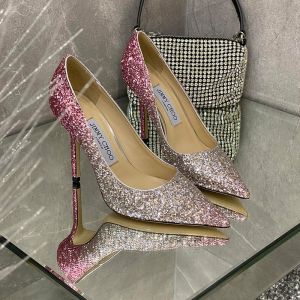 Jimmy Choo Love Pumps Women Glitter Degrade Fabric Rose/Silver