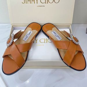 Jimmy Choo Marle Slides Women Sheep Leather With Crystals Buckle Brown