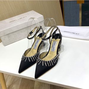 Jimmy Choo Saeda 85 Pumps Women Satin With Crystal Honey Chain Black