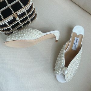 Jimmy Choo Samantha 35 Mules Women Leather With Pearls All Over White