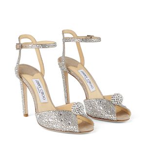 Jimmy Choo Sacora 100 Sandals Women Suede With Hotfix Crystals And Sphere Detail Silver