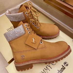 Jimmy Choo Timberland Boots Women Nubuck Leather With Crystal Embellishment Brown