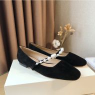 Jimmy Choo Ade Flats Women Suede With Pearl Embellishment Black