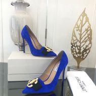 Jimmy Choo Ari 100 Pumps Women Suede With JC Logo And Grosgrain Bow Blue