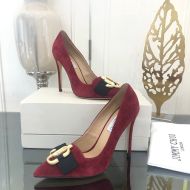 Jimmy Choo Ari 100 Pumps Women Suede With JC Logo And Grosgrain Bow Burgundy