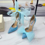 Jimmy Choo Averly 100 Pumps Women Suede With Oversized Mesh Bows Sky Blue