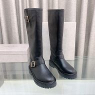 Jimmy Choo Biker II Knee Boots Women Smooth Leather With Gold Buckles Black