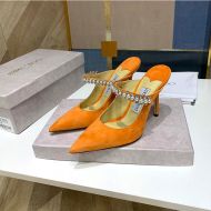 Jimmy Choo Bing Mules Women Suede With Crystal And Pearl Strap Orange