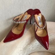 Jimmy Choo Bing 100 Mules Women Patent Leather With Crystal Strap Red