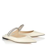 Jimmy Choo Bing Flat Mules Women Patent Leather With Crystal Strap Beige