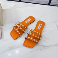 Jimmy Choo Hazal Slides Women Nappa With Pearl Studs Orange