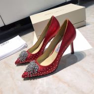 Jimmy Choo Joan 85 Pumps Women Glitter Fabric With Firework Crystal Red