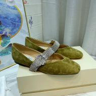 Jimmy Choo Krista Flats Women Suede With Crystal Strap Green