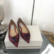 Jimmy Choo Love Flats Women Leather With JC Emblem Burgundy