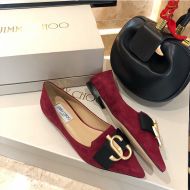 Jimmy Choo Love Flats Women Suede With JC Emblem Red