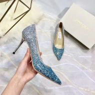 Jimmy Choo Love Pumps Women Glitter Degrade Fabric Blue/Silver