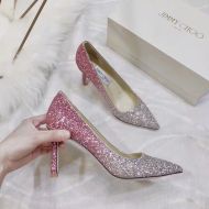 Jimmy Choo Love Pumps Women Glitter Degrade Fabric Silver/Pink