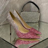 Jimmy Choo Love Pumps Women Glitter Degrade Fabric Silver/Rose