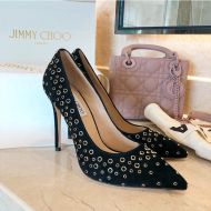 Jimmy Choo Love 100 Pumps Women Suede With Grommeted Metal Black