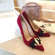 Jimmy Choo Love 100 Pumps Women Suede With JC Emblem Red