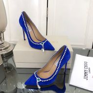 Jimmy Choo Love 100 Pumps Women Velvet With Crystal Mix Necklace Blue