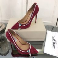 Jimmy Choo Love 100 Pumps Women Velvet With Crystal Mix Necklace Burgundy