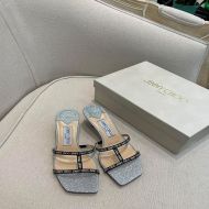 Jimmy Choo Maelie 60 Heeled Slides Women Glitter Fabric With Logo-Woven Ribbon Silver