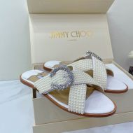 Jimmy Choo Marle Slides Women Patent Leather With Pearls And Crystals Buckle White