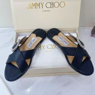 Jimmy Choo Marle Slides Women Sheep Leather With Crystals Buckle Black