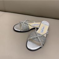 Jimmy Choo Minea Slides Women Glitter Fabric With Crystal Chain Silver