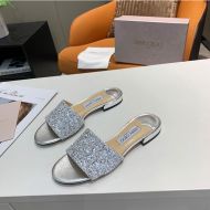 Jimmy Choo Minea Slides Women Glitter Fabric Silver