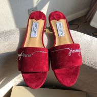 Jimmy Choo Minea Slides Women Suede With Crystals Embellished Red