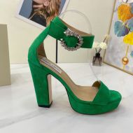 Jimmy Choo Mionne 115 Platform Sandals Women Suede With Crystal Buckle Green