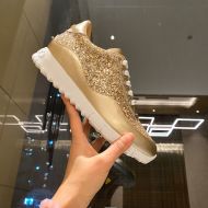 Jimmy Choo Monza Sneakers Women Antique Leather And Glitter Fabric Gold