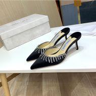 Jimmy Choo Saeda 65 Mules Women Satin With Crystal Honey Chain Black