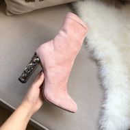 Jimmy Choo Maine 100 Ankle Boots Women Suede With Crystal Embellished Heel Pink