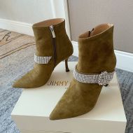 Jimmy Choo Kaza 85 Ankle Booties Women Suede With Crystal Strap Green