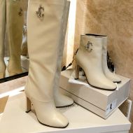 Jimmy Choo Mahesa 100 Knee Booties Women  Calf Leather With JC Emblem Beige