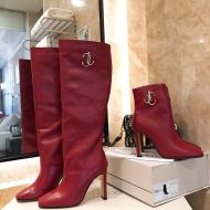 Jimmy Choo Mahesa 100 Knee Booties Women  Calf Leather With JC Emblem Red