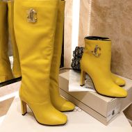 Jimmy Choo Mahesa 100 Knee Booties Women  Calf Leather With JC Emblem Yellow