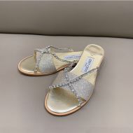 Jimmy Choo Minea Slides Women Glitter Fabric With Crystal Chain Gold